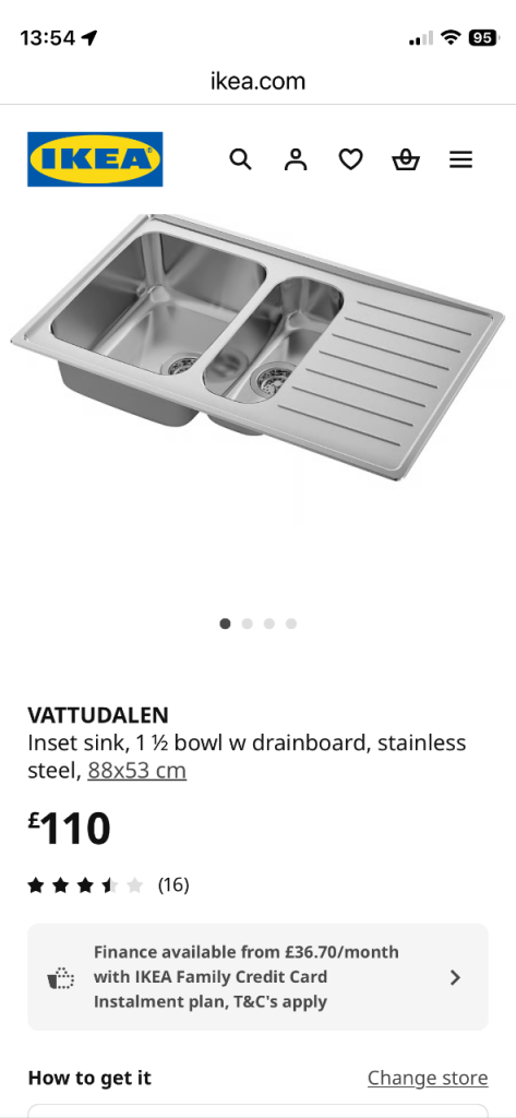 IKEA Vattudalen 1.5 Bowl Sink w/Draining Board
