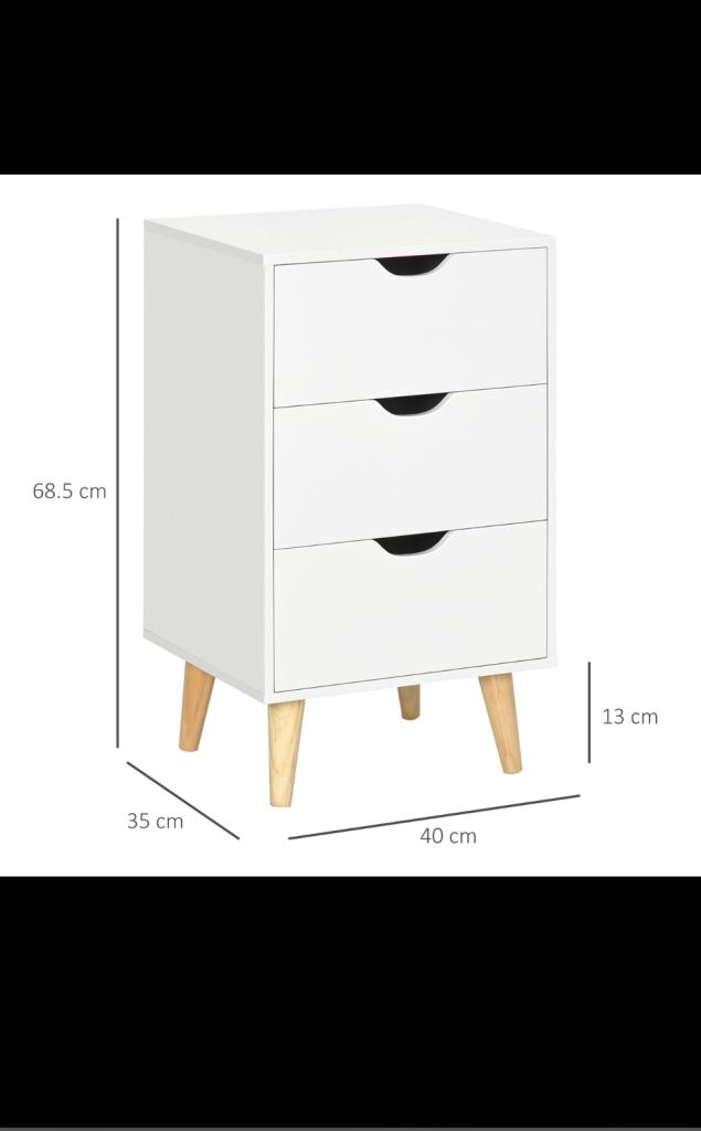 HOMCOM Bedside Table, Bedside Cabinet with 3 Drawers, 