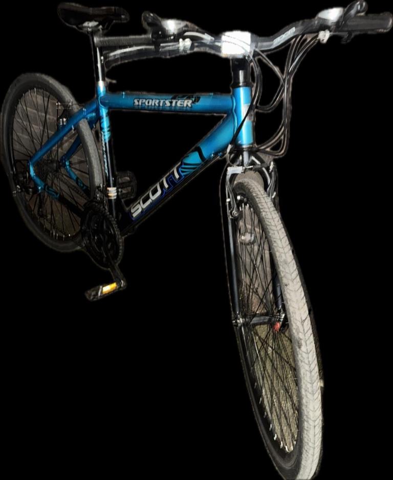 Blue and black Scott sportster 21 speed Hybirid bike pickup SE152JR