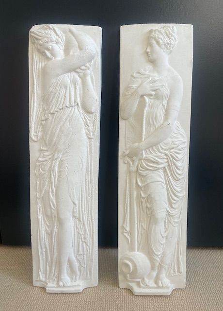 Greek-style goddess/nymph plaster relief décor (set of 2)