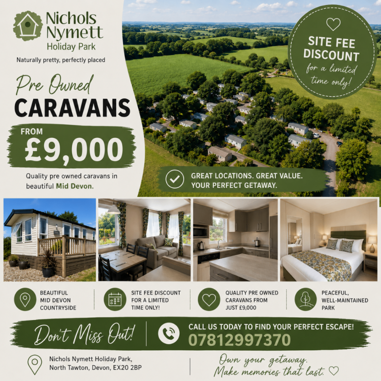 Pre-Owned Static Caravans From £9,000 | Mid Devon Holiday Park | Site Fee Discount – Limited Time