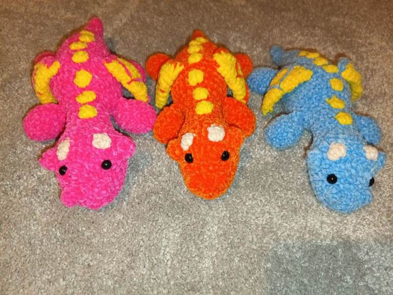 Handmade crocheted dragon soft toy/teddy bear Pink/Blue/orange
