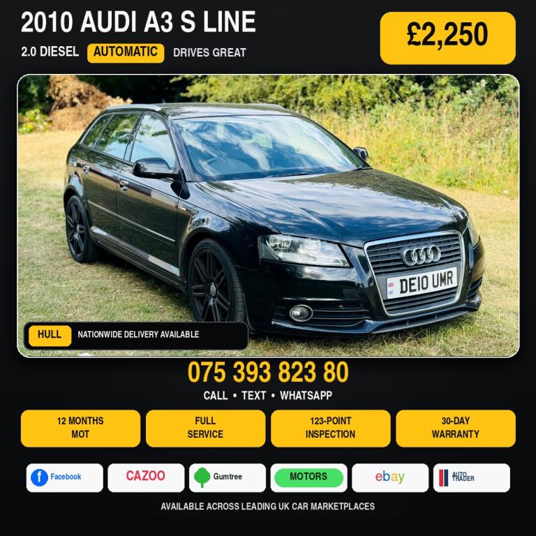 2010 Audi A3 2.0 TDI S Line 5dr S Tronic [Start Stop] HATCHBACK Diesel Automatic