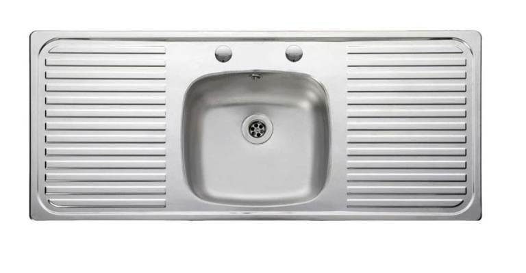 NEW IN BOX Stainless steel kitchen or utility inset sink with double drainer, 2 tap holes