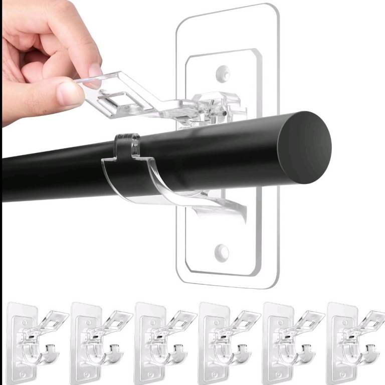  Antimbee 6-Pack No Drill Needed Curtain Rod Holders Brackets, Self Adhesive Rod 