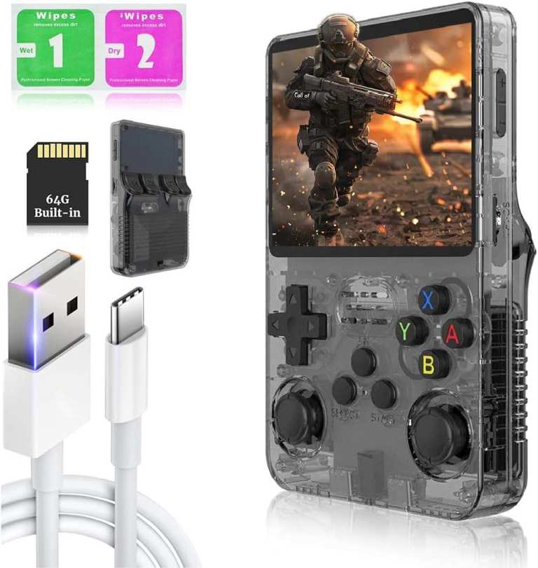 R36 Retro Handheld Video Game Console, 128GB Black, HD Display