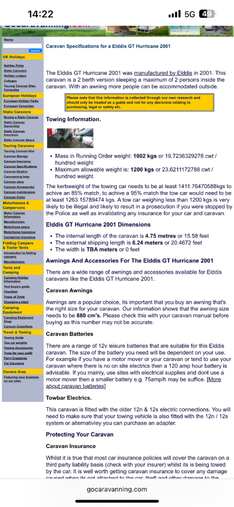 Elddis Hurricane with awning. Can deliver.