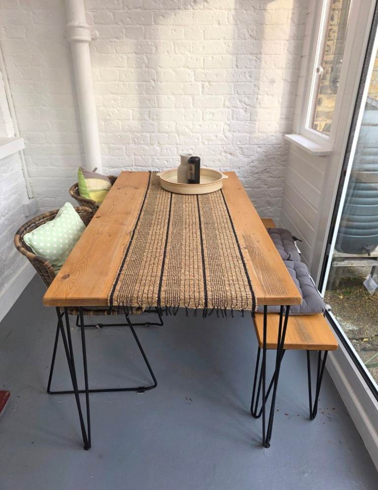 Reclaimed Oak Dining Table Set with Bench & 2 Chairs