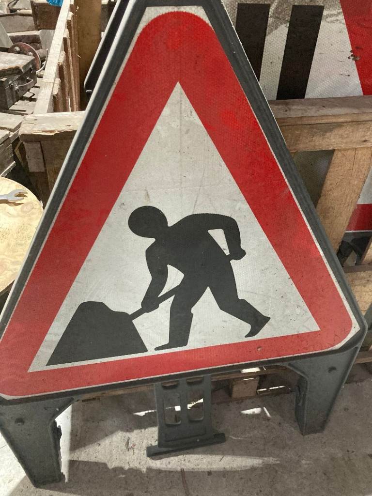 ROAD SIGNS MEN AT WORK ROAD LANE NARROWS ETC LARGE METAL & RESIN for Sale