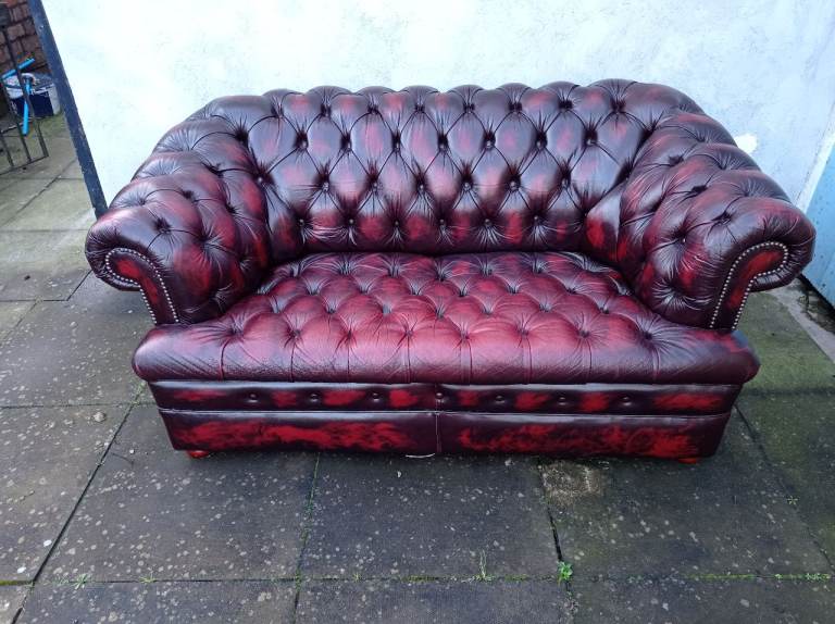 A Vintage Style Red Leather Chesterfield Sofa - 2 Seater