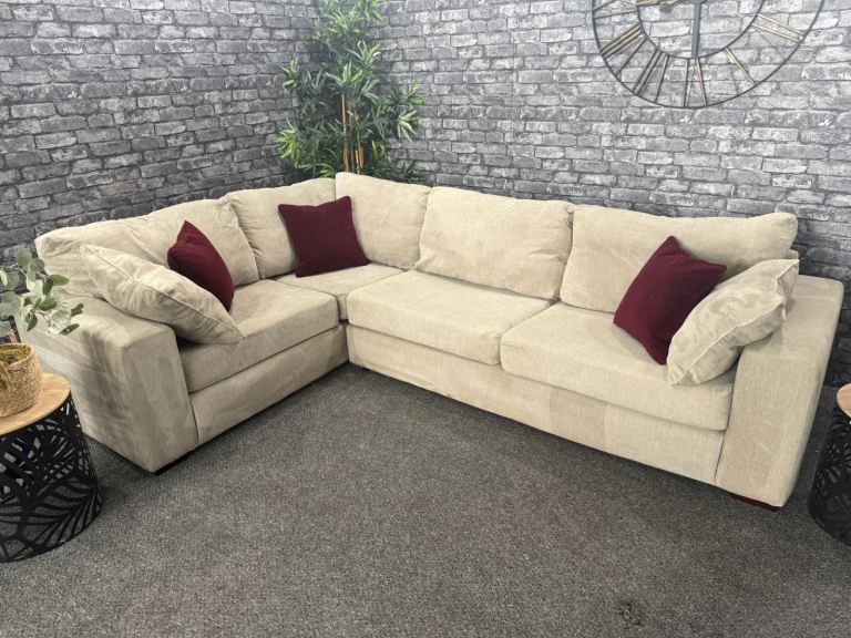 Large Corner Sofa - Beige Fabric, Good Condition
