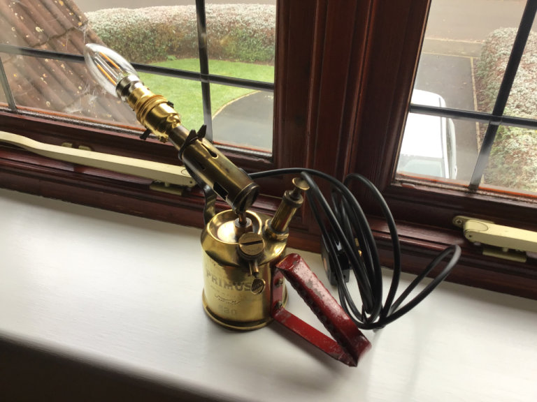 Retro brass blow torch lamp