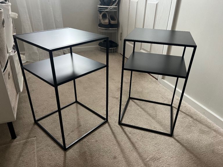 Pair of Black Metal Bedside Tables / Side Tables – As Good As New