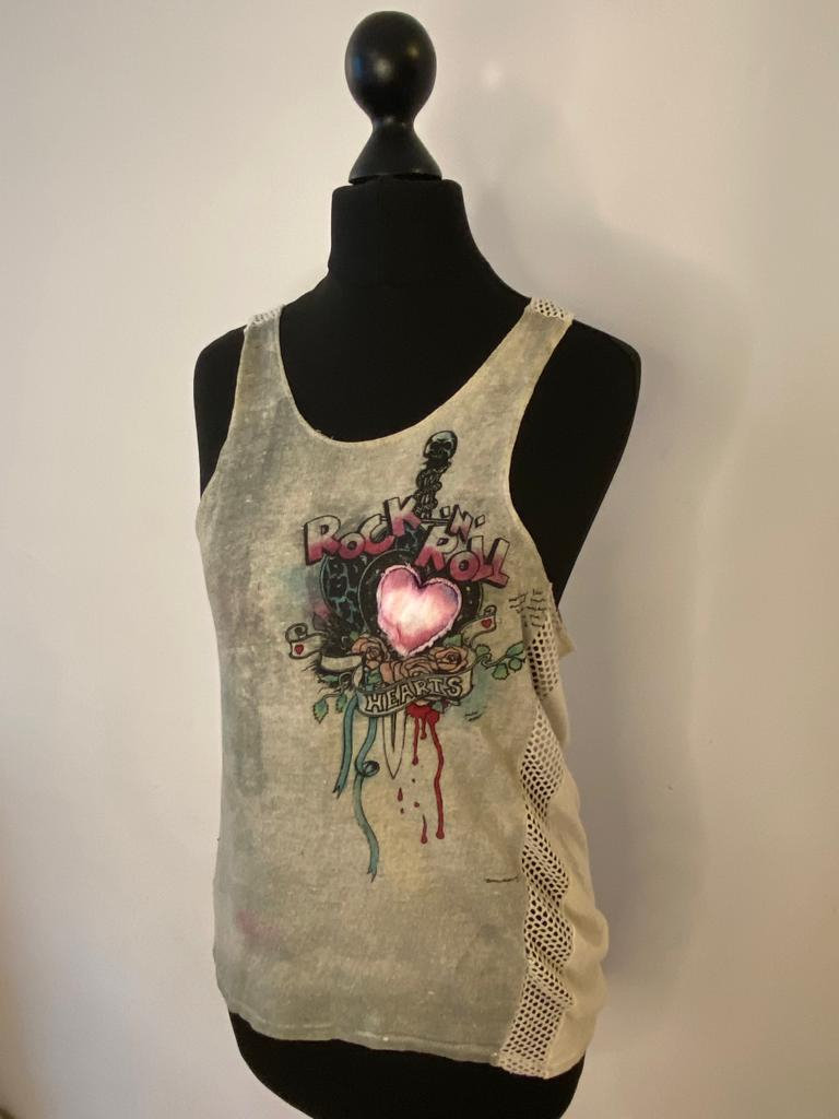 Rare and collectable KITSCH of London 1980s Rock n Roll Hearts Tank Top