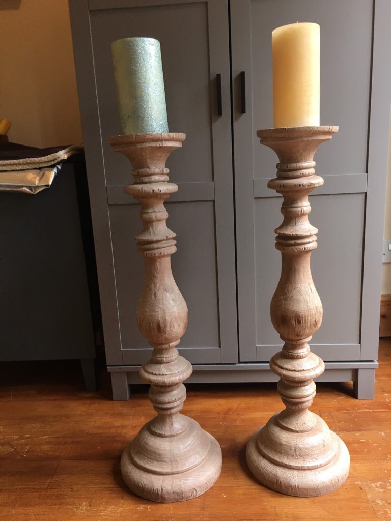 Next Wood Effect Resin Pillar Floor Candle Holders 78cm