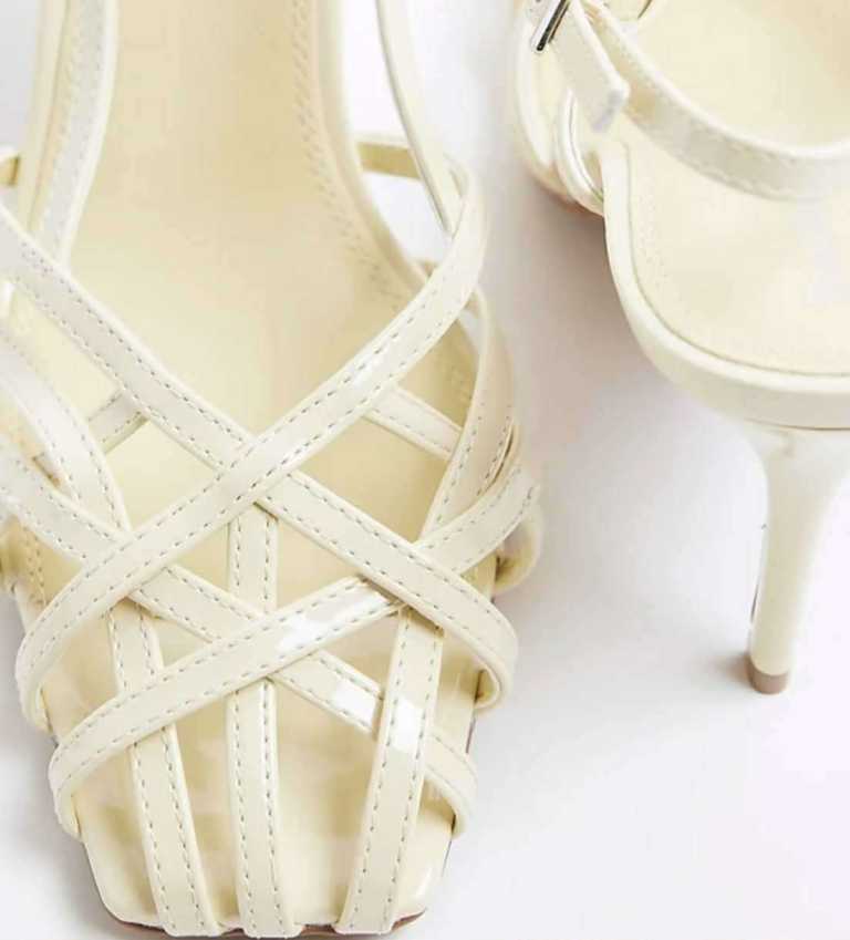 River Island Womens Heeled Sandals Yellow Caged Square Toe size 8 brand new in box