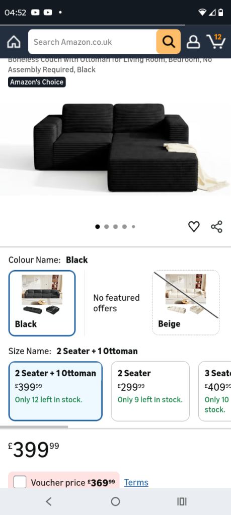 Boneless corner sofa settee couch 