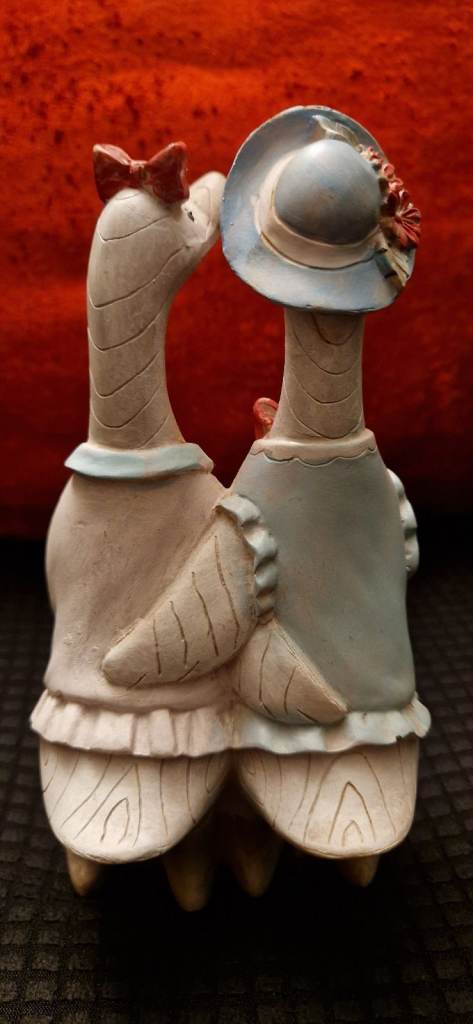 Hand Painted Wooden Figurine of a He/She Duck Couple Holding Each Other. ❤️🦆