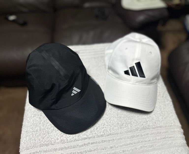 Adidas Caps Bundle – Black Running Cap + White Classic Cap – One Size
