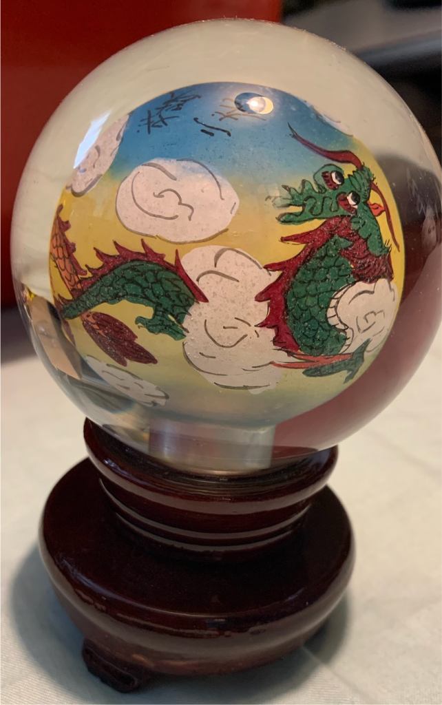 Chinese Glass Ornament with Wooden stand