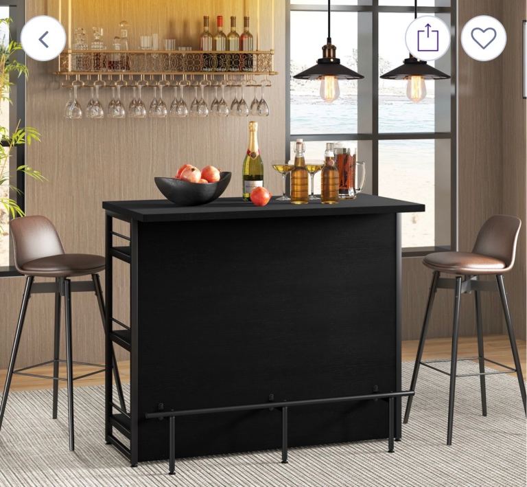 Black Home Bar Unit with Shelves and Footrest