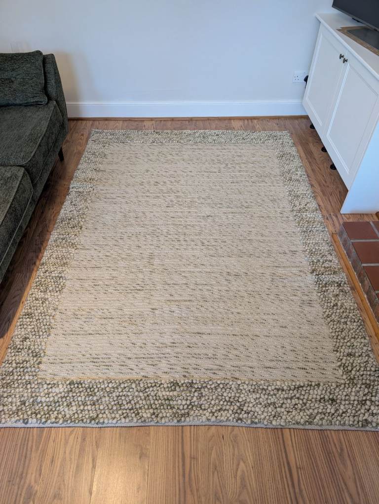 Dunelm pebble wool border rug olive 