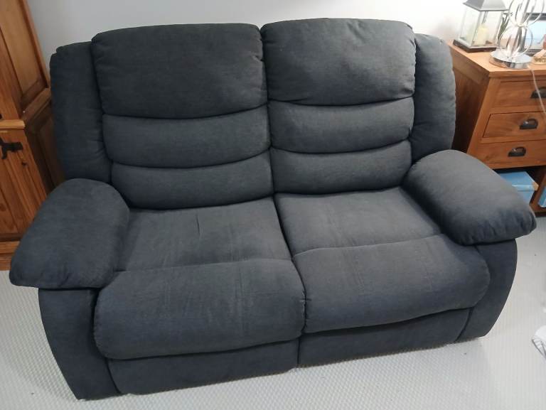 More4Homes Boston 2-seater manual recliner sofa in grey fabric.