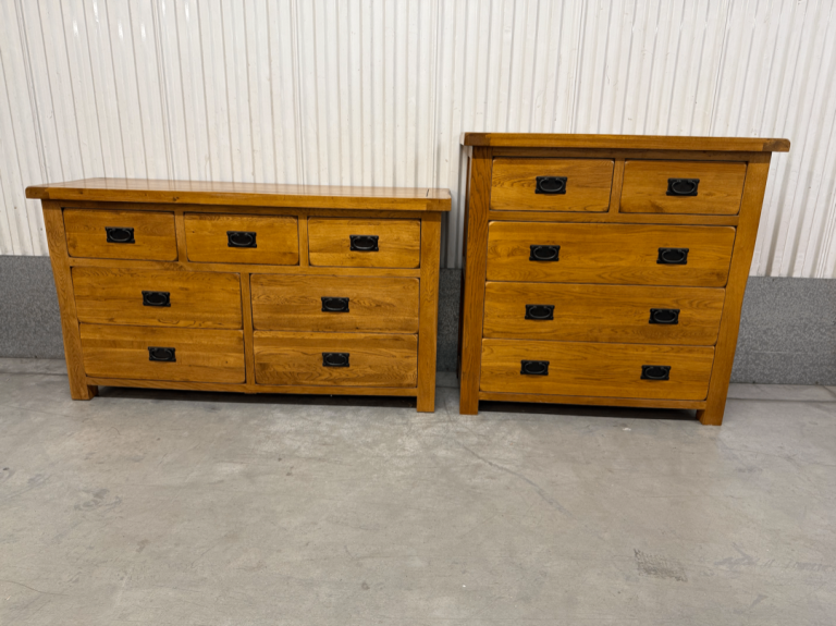 Matching Rustic Oak Dresser and Chest of Drawers from Oak Furniture Land