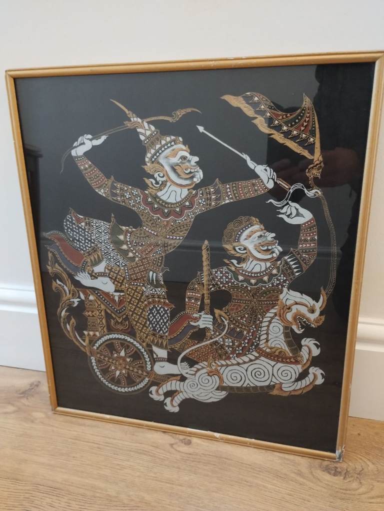 Thai Silk art painting. Vintage Handmade.