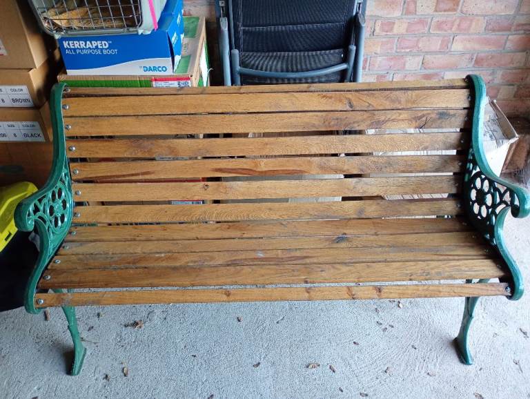 GARDEN BENCHES WITH CAST IRON ENDS & NEW WOODEN SLATS & BOLTS