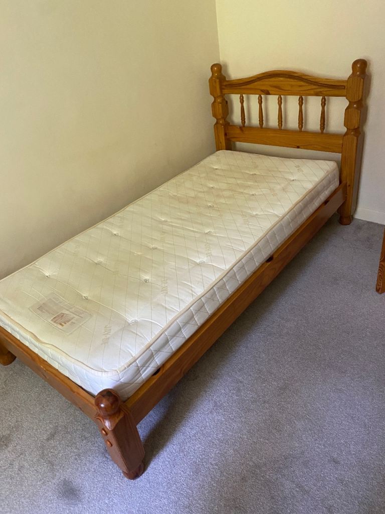 Solid Pine Single Bed with Mattress – Good Condition