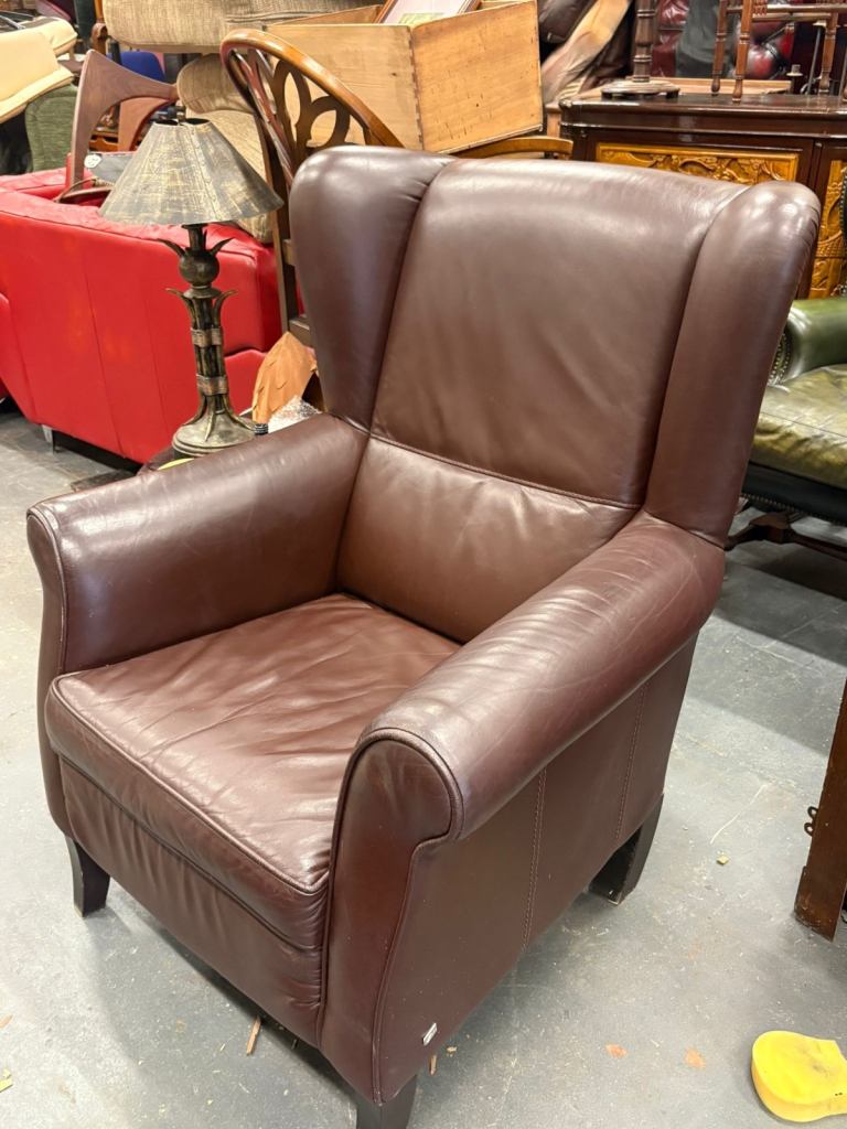 Rich Brown HTL Leather Wingback Chair