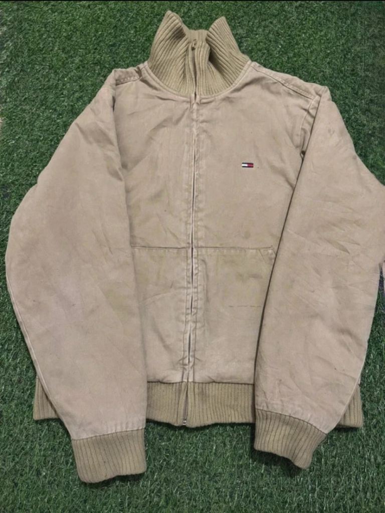 Tommy Hilfiger Beige Jacket | Ribbed Collar Vintage Harrington Style | Size L
