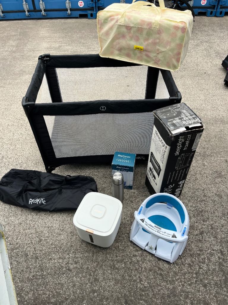 JOB LOT baby travel cot. Baby bath seat. Baby flask. baby JOB LOT