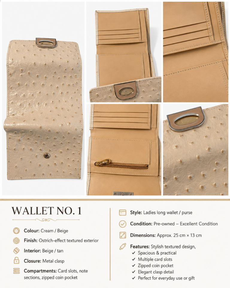 Brand New Beige Leather Wallet with Zip Coin Pocket