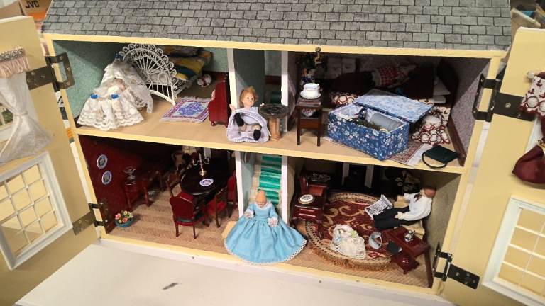 vintage Georgian style dolls house with dolls furniture