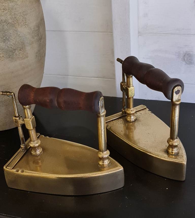 A Pair Rare Antique Victorian Solid Brass Flat Irons
