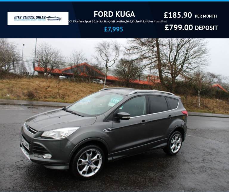  FORD KUGA 2.0 TDCi Titanium Sport 2016,Sat Nav,Half Leather,Bluetooth,DAB,F.S.H,Ulez Compliant