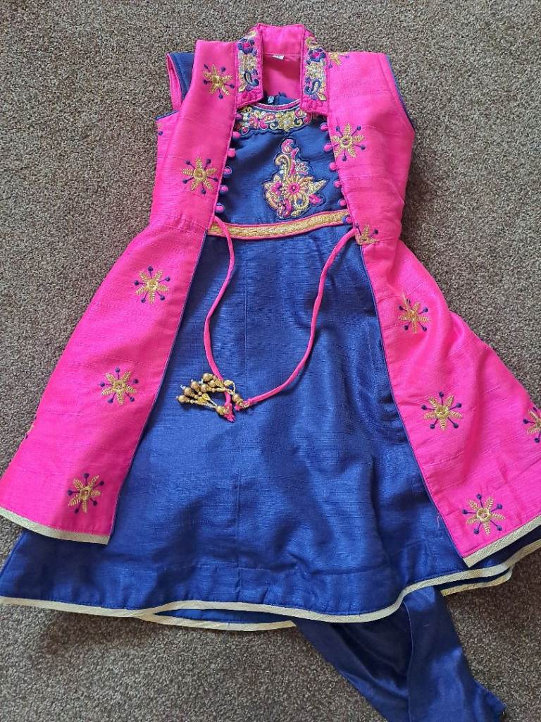 Kids Indian indian Dress outfit - Blue & Pink with Embroidery