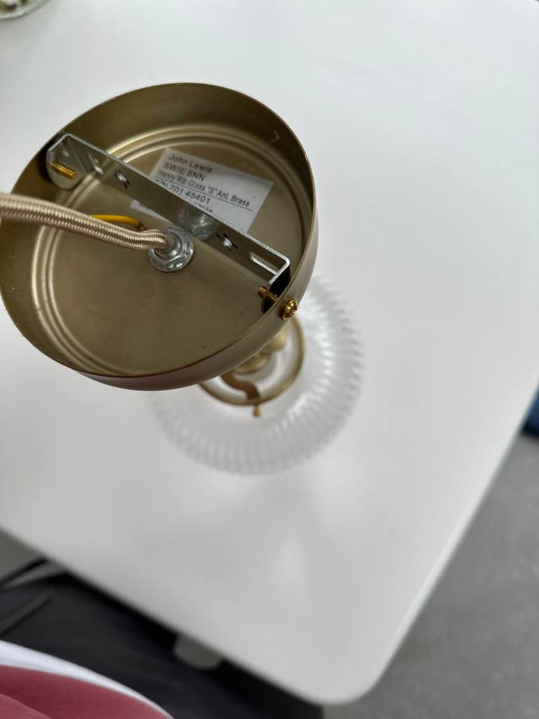 Glass ceiling light, brass, from John Lewis