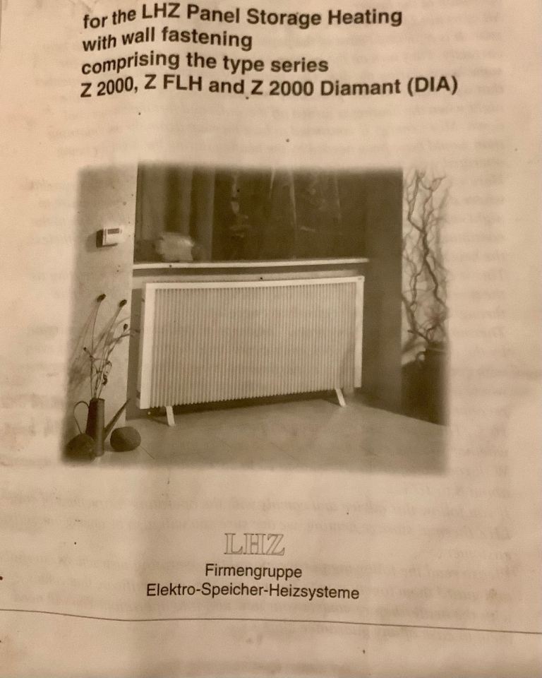 LZH z2000 Free standing panel storage heater. Unused 