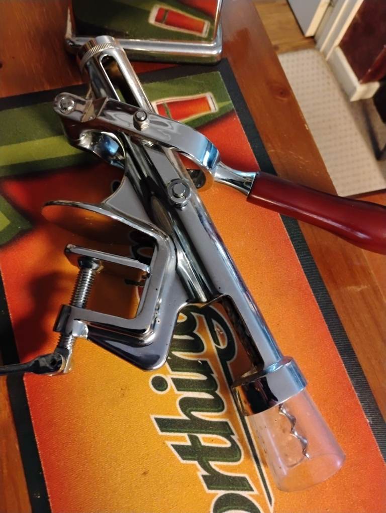 Must have Man cave or home Bar accessories. Cork screw, Ice crusher, shelf glass rack 2 optics