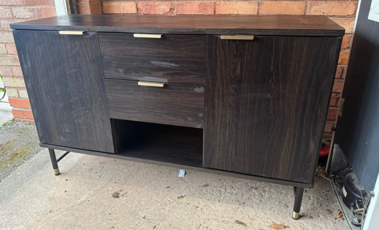 Mid-Century Cooper Media Sideboard / TV Unit – Walnut & Gold