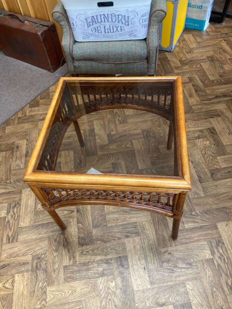 Cane Conservatory Style Table - Bronze Glass 