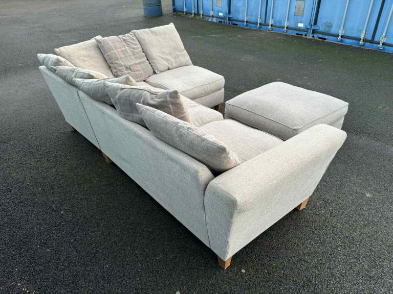 Beige L Shape corner sofa with matching footstool DELIVERY AVAILABLE