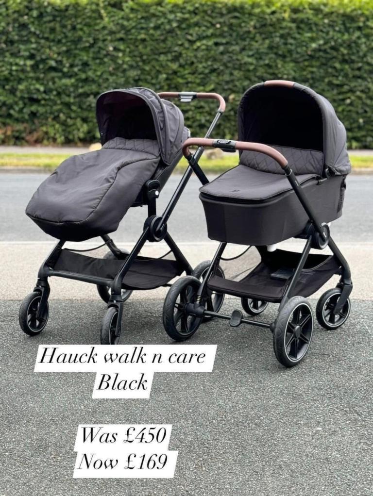 New Hauck walk n care pram pushchair black with parent facing seat to 25kg 