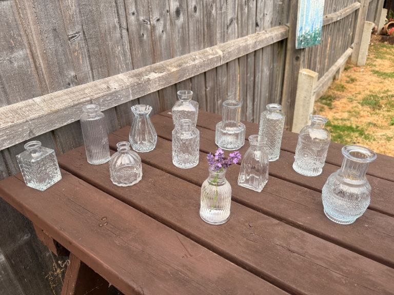 Set of 12 Clear Glass Vases - Various Sizes, Good Condition