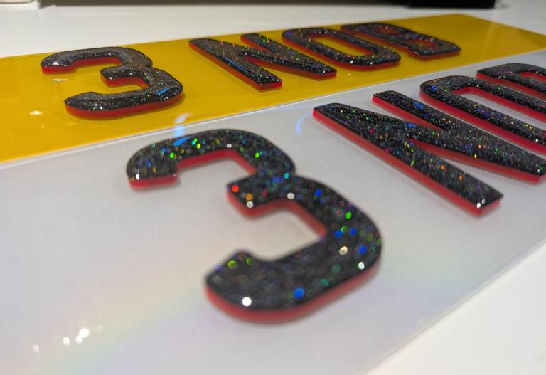3mm Neon Red 4D Glitter Gel Car Number Plates
