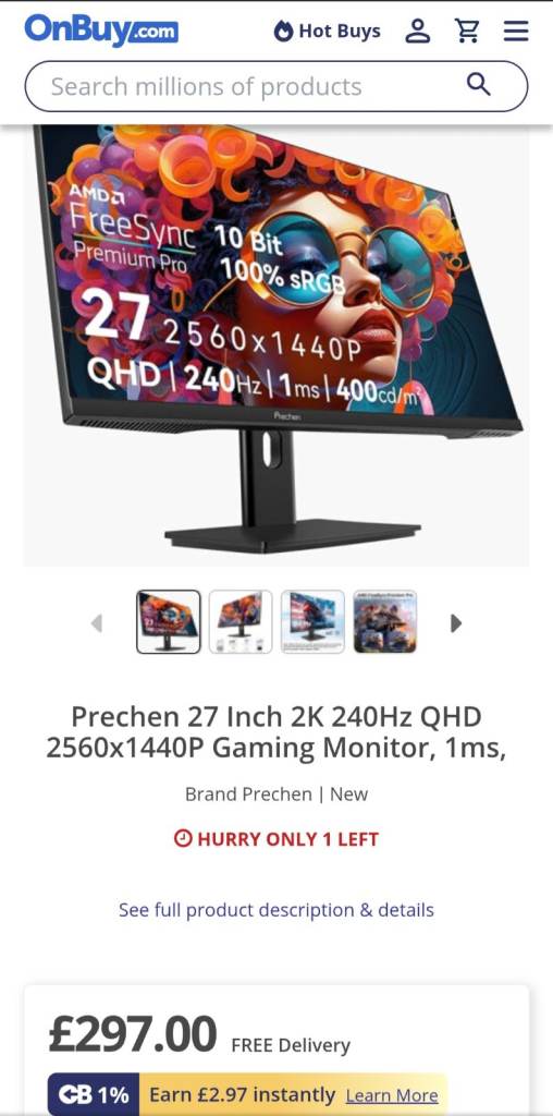 Prechen 27 Inch 2K 240Hz QHD Gaming Monitor