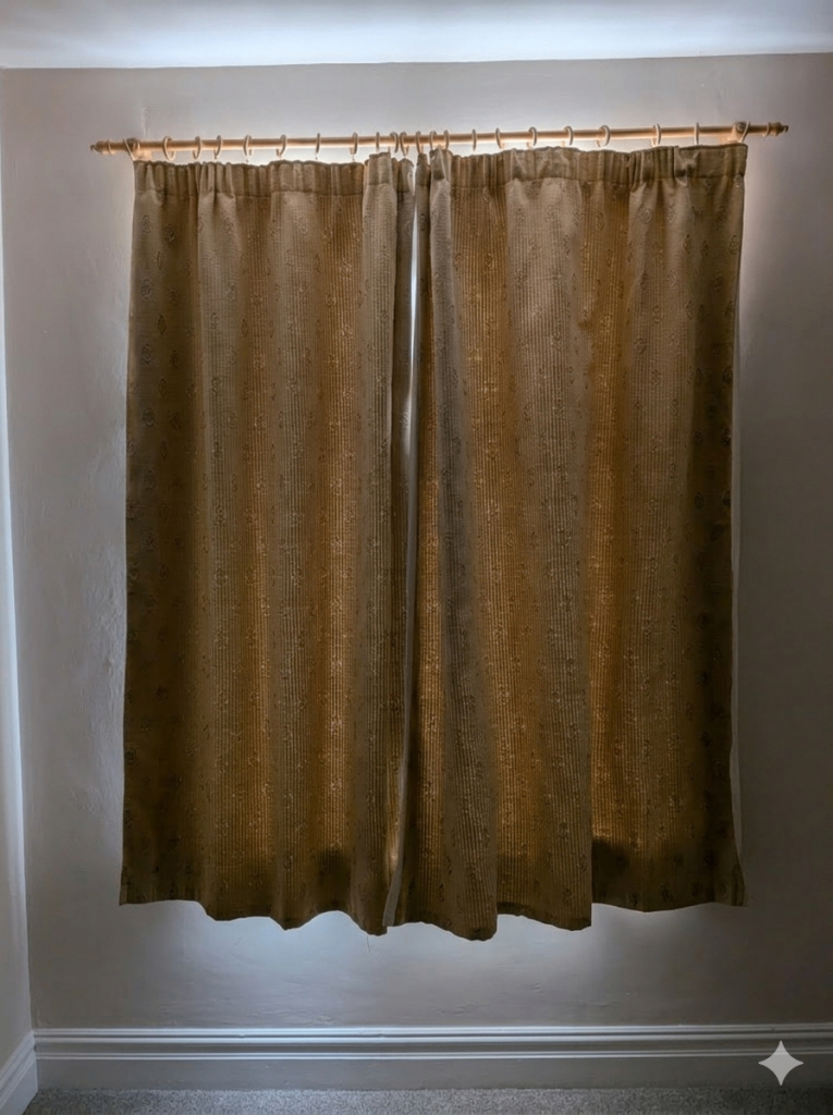 Pair of Gold Jacquard Lined Curtains – 135cm x 190cm
